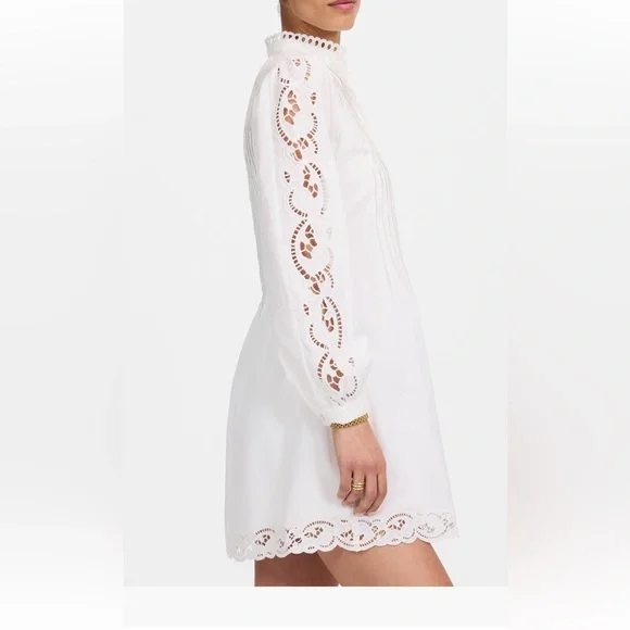 Madewell Pintucked Eyelet Mini Dress in White Cotton size large - Picture 3 of 11